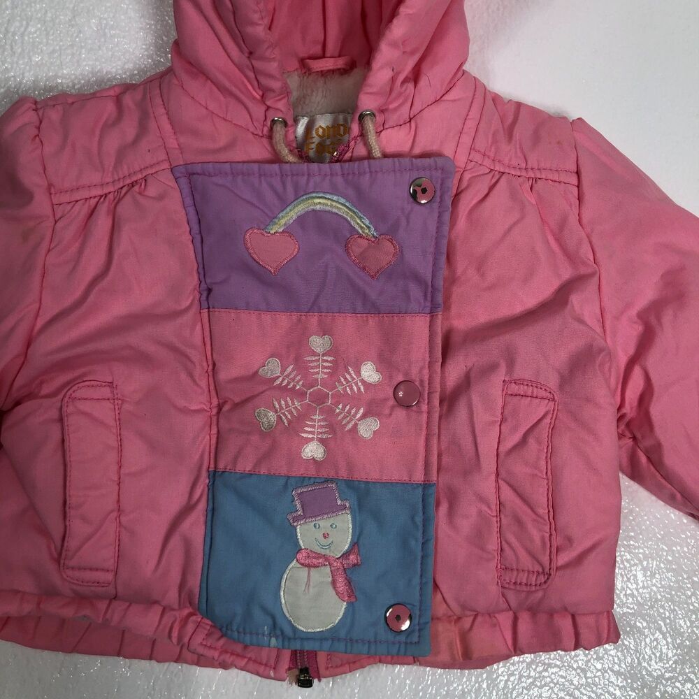 London Fog Vintage 1990's Baby Girl Puffer Coat Pink Zipper Hood Size 24 Months - Picture 3 of 10